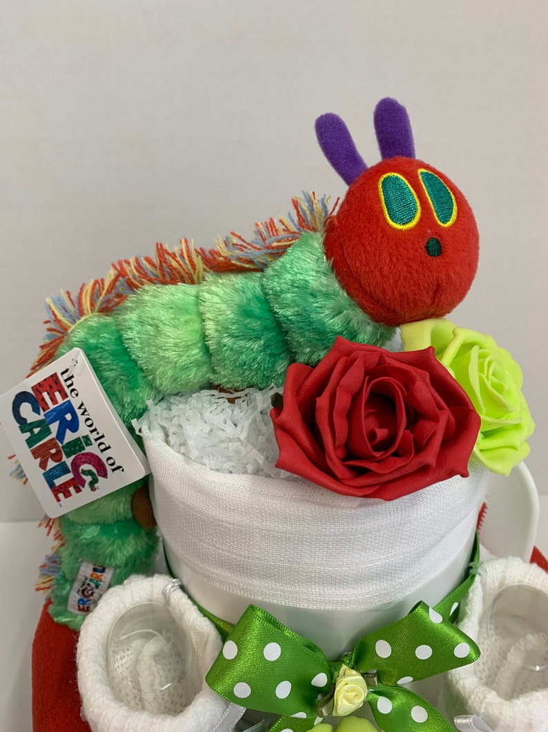 nappy cake, hungry caterpillar theme, baby shower gift, unisex baby gift, baby hamper, baby gift set, mum to be gift, baby gift for friend image 3