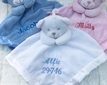 Personalised baby comforter, baby shower gift, comfort blanket gift, gift ideas for new baby, newborn gift, baby name blanket.