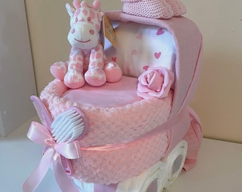 Buy Nappy Cake Pram, Baby Girl Hamper, Pink Baby Shower, New Baby