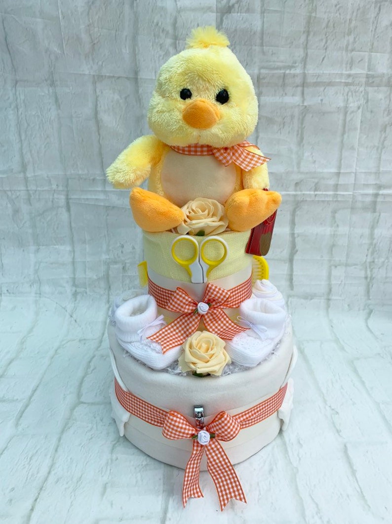 NAPPY CAKE//HAMPER//BABY SHOWER GIFT 3 TIER UNISEX//NEUTRAL//YELLOW BabyGAGA