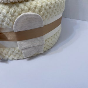 Neutral Nappy Cake, baby shower gift, unisex nappy cake, cream baby gift, nutbrown hare, Easter rabbit gift, new baby gift image 5