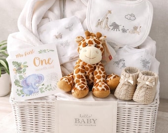 Luxury unisex baby hamper, baby shower gift, baby boy gift, baby girl gift, pregnancy gift, new mum hamper, safari theme, baby gift