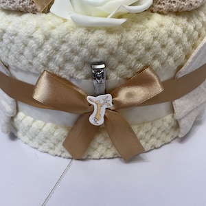 Neutral Nappy Cake, baby shower gift, unisex nappy cake, cream baby gift, nutbrown hare, Easter rabbit gift, new baby gift image 4