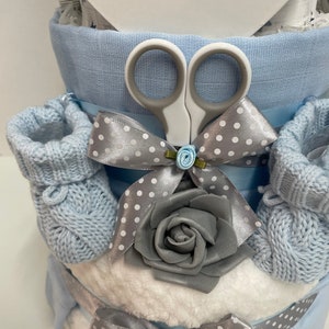 baby boy nappy cake, blue baby shower gift, new baby gift hamper, gift for new mum, newborn hamper, pregnancy gift, baby boy hamper image 9