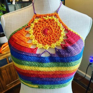 Crochet Rainbow Dreamcatcher crop festival top - SMALL