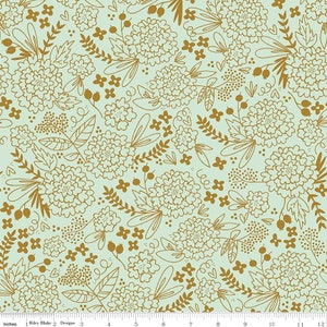 On Trend Sparkle Floral Mint (tejido acolchado azul huevo aqua robins con floral dorado)