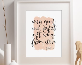 Every Good an Perfect Gift l Bible Verse Nursery Print for Girls (fr) Aquarelle Main lettres Wall Art James 1:17