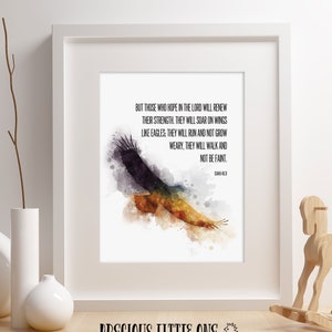 Christian Printable Wall Art for boys | Wait Upon the Lord | Blue Watercolor Eagle Bird Print | Isaiah 40 31