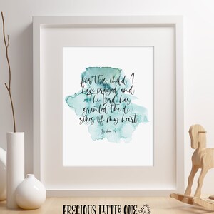 For this child I prayed Christian Printable Wall Art for boys | Blue Watercolor Print | Joshua 1 9
