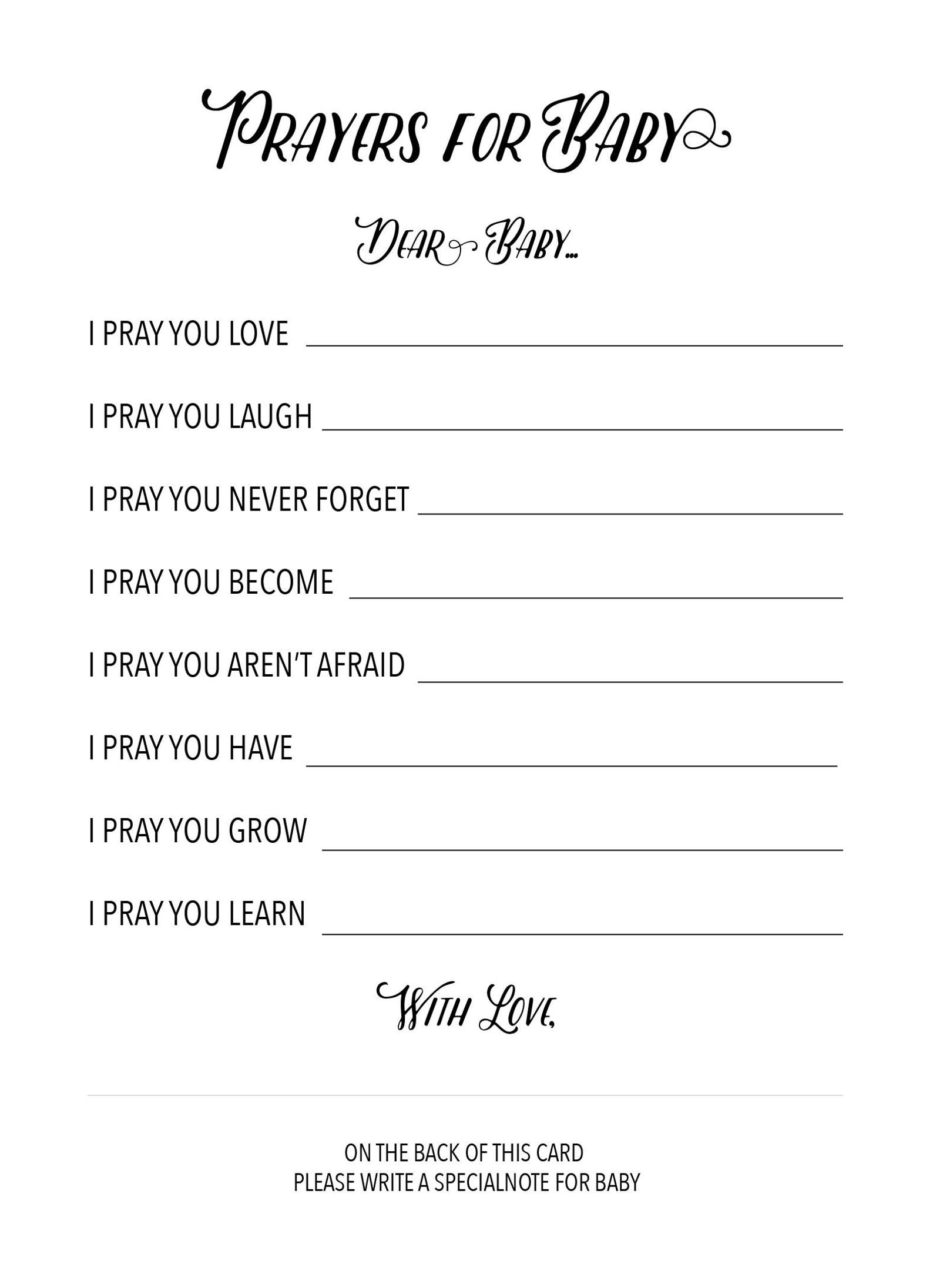 Prayers for Baby Cards • DIY Printable Baby Shower Game or Dedication ...