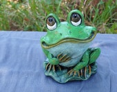 Georgie the cheerful Frog - Handmade and Hand Painted Concrete Statue