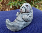 Baby Manatee - Handmade and Hand Painted Concrete Garden Statue