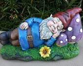Large Sleeping Garden Gnome - Handmade and Hand Painted Concrete Statue