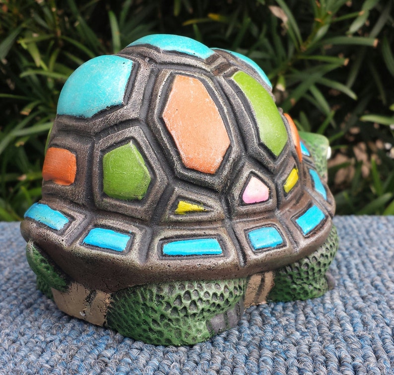 Rainbow Shell Turtle Handmade and Hand Painted Concrete Etsy