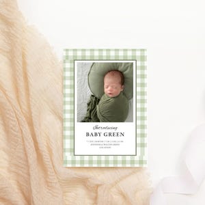 Faire-part de naissance vert, faire-part de naissance personnalisé, modèle personnalisé de faire-part de naissance, faire-part de naissance, modèle canva