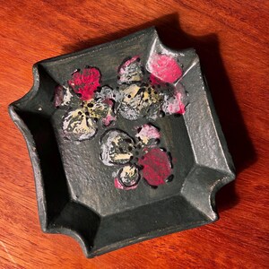 Handmade Clay Trinket Dish: Floral Pottery, Light Green Glaze