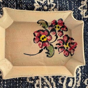 Handmade Pottery Trinket Dish: Floral Painted Clay Dish