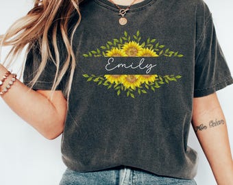 Watercolor Sunflower Shirt: Garment-Dyed Comfort Colors Tee.