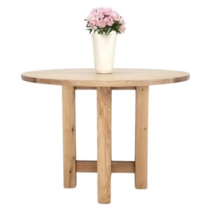 Custom Dining Table OTTO - Cross Pedestal Base, Round Top, Beam Legs, Gathering Table - Modern Dining Statement Piece