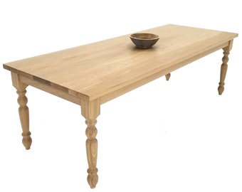 Made to Order TESS Dining Table - Turned Legs, Farmhouse, Table Extensions, Custom Sizing - Heirloom Quality Dining