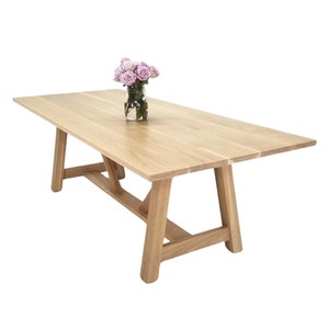 Custom Trestle Table AXEL - White Oak, A-Line Base, Custom Sizing - Ideal Dining Furniture for Family Gatherings