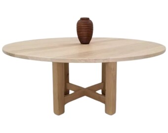 Custom Dining Table OTTO - Cross Pedestal Base, Round Top, Beam Legs, Gathering Table - Modern Dining Statement Piece