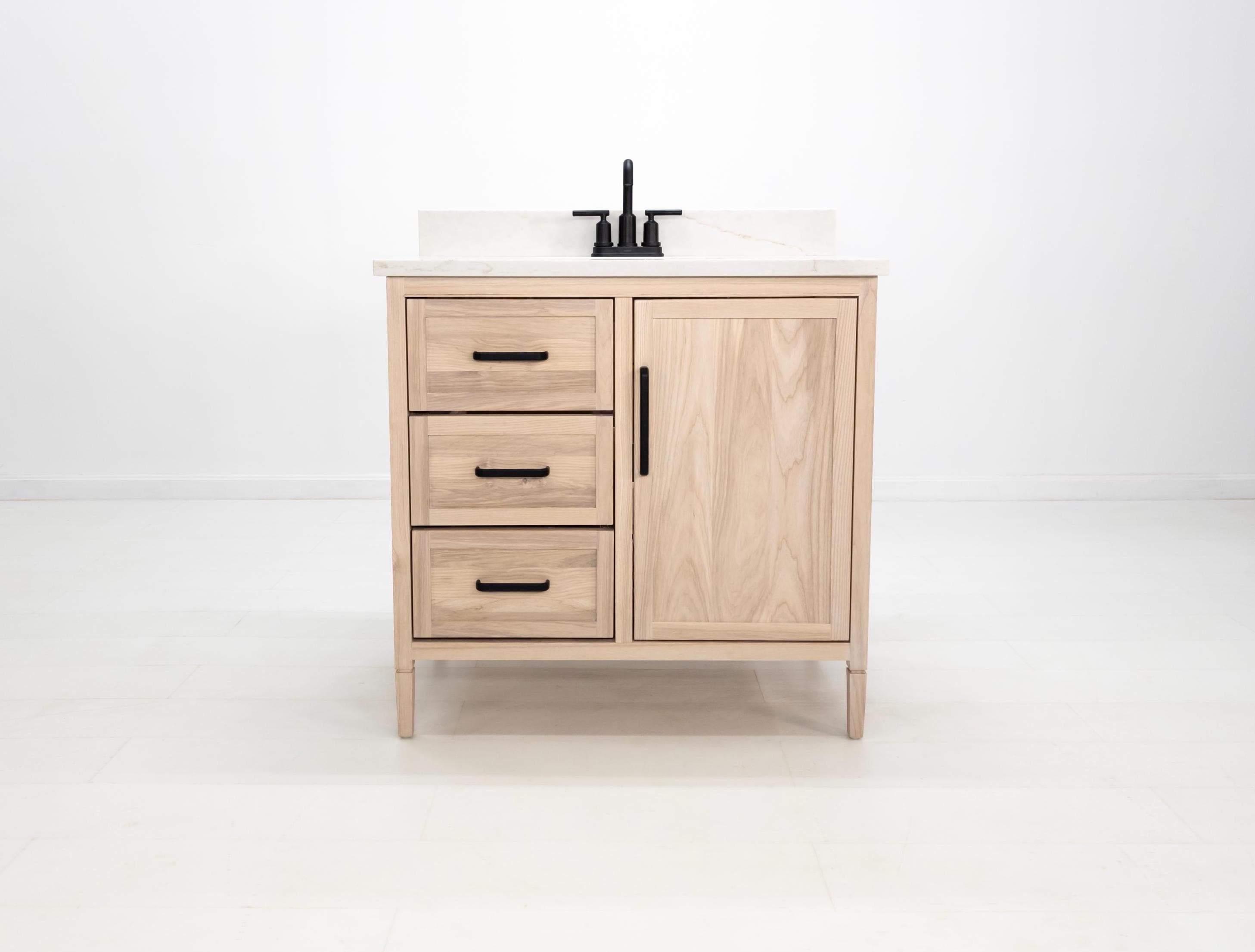 Custom Ash Wood Vanity – Soft-Close Drawers, Dual Storage, Tapered Legs – Handmade in USA