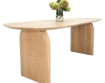 Custom Dining Table CURV in White Oak - Custom Sizing, Modern Oval Design, Beveled Edges - Dining Room Centerpiece
