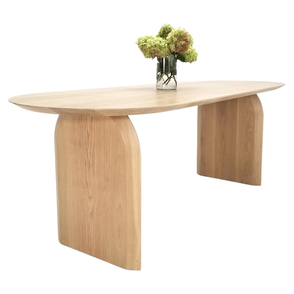 Custom Dining Table CURV in White Oak - Custom Sizing, Modern Oval Design, Beveled Edges - Dining Room Centerpiece