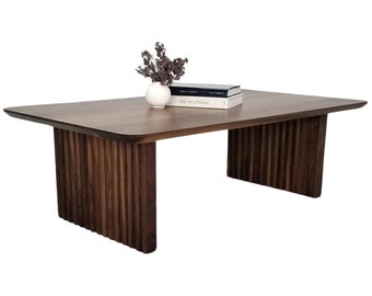 Custom Coffee Table OWEN - Solid Walnut, Ribbed Legs, Custom Sizing - Modern Chic Living Room Centerpiece