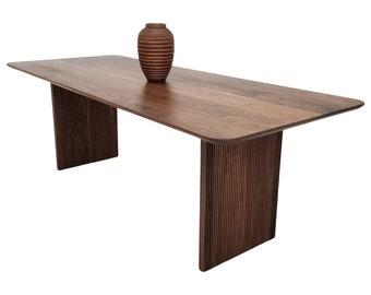 Custom Walnut Table GLEE - Fluted Legs, Radius Corners, Optional Extensions - Artisan Table for Home Dining