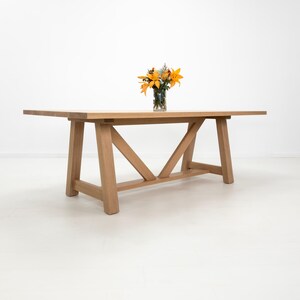 AXEL Custom Trestle Table - White Oak, A-Line Base, Custom Sizing - Perfect for Family Gatherings