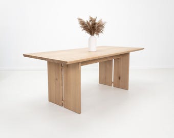 DIVI Dining Table – Solid White Oak with Split-Leg Base, Beveled Edge, Custom Handmade