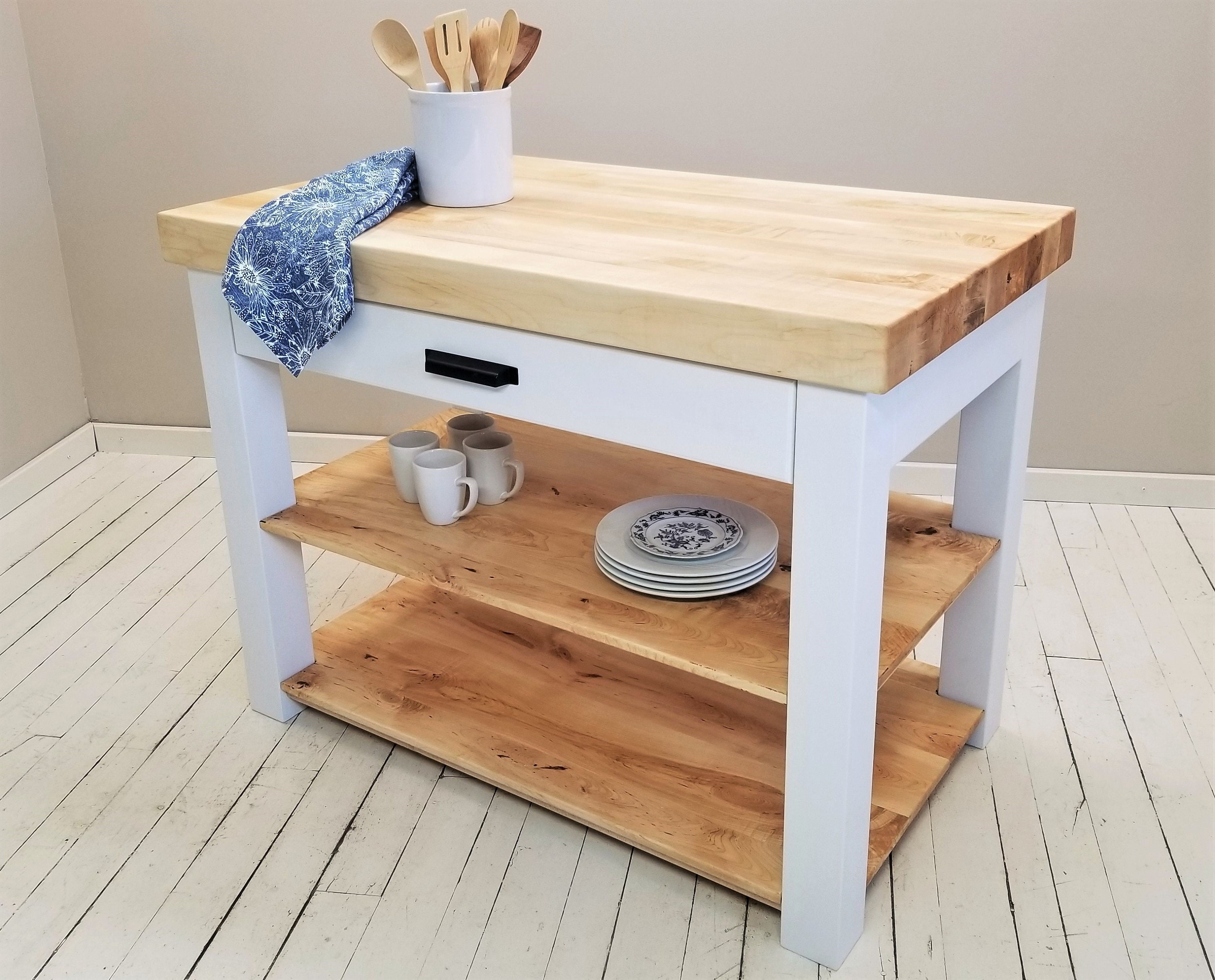 Custom Butcher Block Kitchen Island with Shelves Maple Etsy