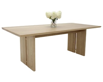 Custom Dining Table DIVI in Seawashed - Split Panel Legs, Beveled Top, Premium Craftsmanship, Optional Extensions - Ideal for Dining