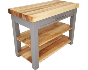 Custom Butcher Block Kitchen Island LOLO - Durable Maple, Kitchen Storage - Perfect Gift for Chefs & Cooking Enthusiasts