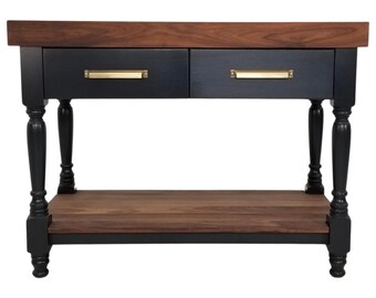 Custom Butcher Block Kitchen Island KENT in Walnut - Turned Legs, Storage, Soft Close Drawers, Culinary Enthusiasts