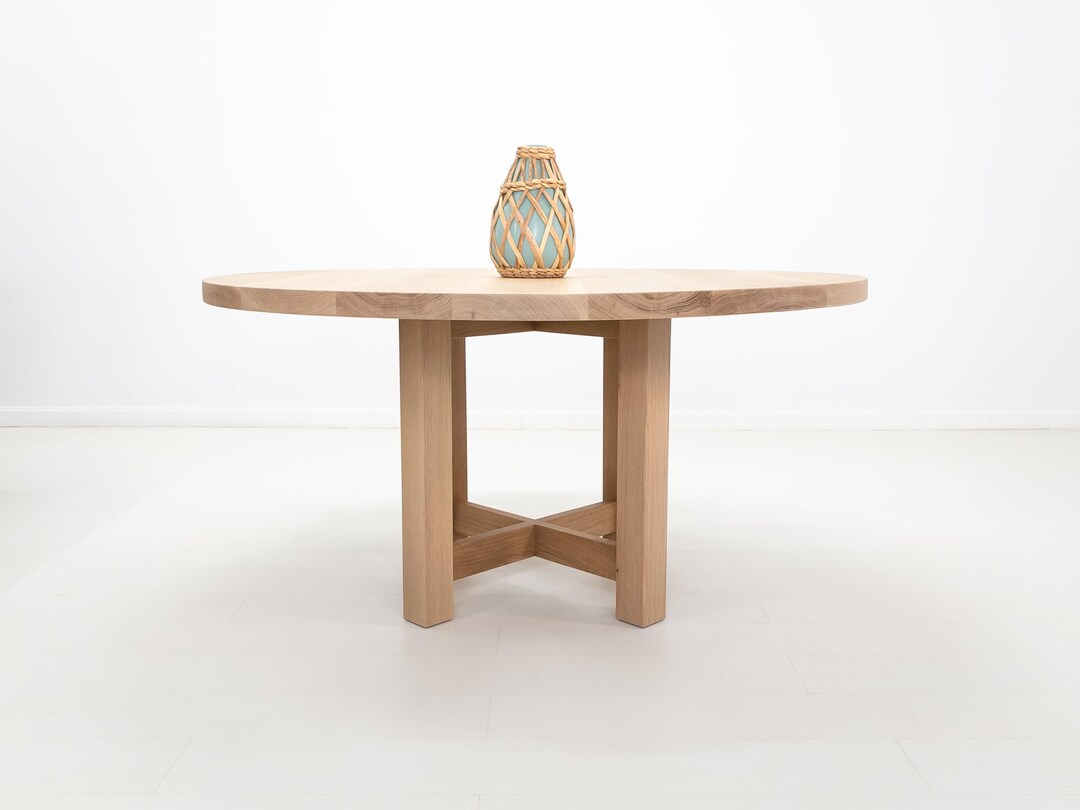 Custom Solid Wood Round Dining Table – Cross Pedestal Base - Etsy