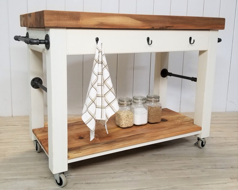 Extra Rustic Maple Butcher Block Island Cart Prep Counter Etsy