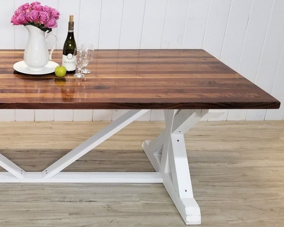 Walnut Butcher Block Top Dining Table Farmhouse Trestle Base - Farmhouse Table With Butcher Block Top Walnut Butcher Block Top Dining Table Farmhouse Trestle Base - Farmhouse Table With Butcher Block Top