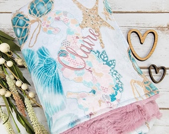 Personalized 60x80 YouCustomizeIt Sea-Blue Seashells Sherpa Throw Blanket Personalized 60x80 YouCustomizeIt Sea-Blue Seashells Sherpa Throw Blanket