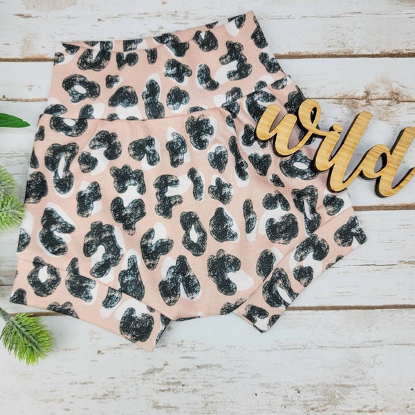 Leopard Mauve High Waisted Bummies, Shorties, Baby Bloomer, Toddler Shorts, Baby Shorts, Diaper Cover, Organic Baby Bummies, Organic Bloomer