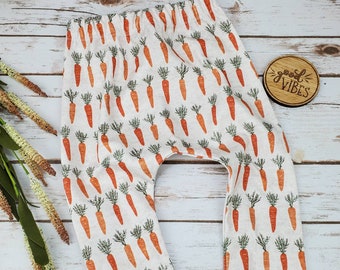 Organic Cotton Baby Leggings: Handmade Carrot Print Joggers