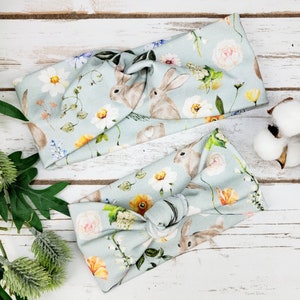 Mommy and Me Organic Knit Headband: Spring Floral Rabbit