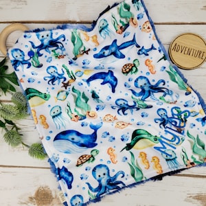 Blue Sealife Lovey, Navy Lovey, Blue Lovie, Blue Lovey, Boy Lovey, Lovie, Baby Lovey, Minky Lovey, Lovey for Babies, Baby Gift