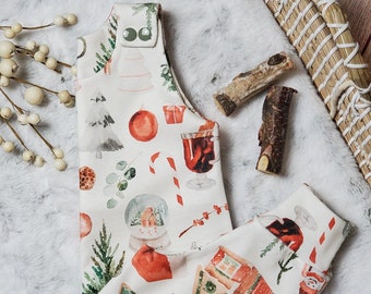 Noel Baby Romper: Organic Cotton Harem Style, Winter Holiday Print