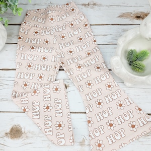 Easter Daisy HOP Baby and Toddler Bell Bottoms, Organic Knit Bell Bottoms, Groovy Pants, Kid Hippie Pants, Toddler Pants, Kids Pants