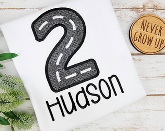 Embroidered Road Number Birthday Shirt: Personalized Boy Tee