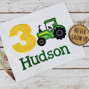 Embroidered Tractor Birthday Shirt: Farm Third Birthday, Green & Yellow