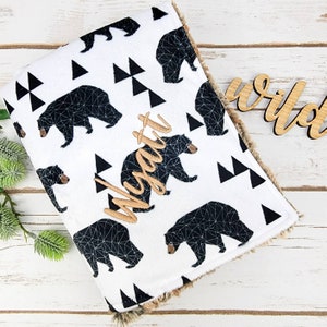 Geometric Bear Minky Baby Blanket: Handmade Crib Blanket